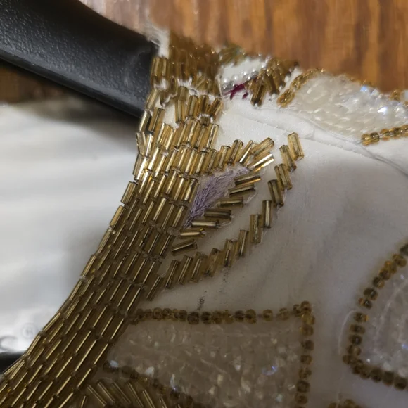 SEQUIN ORIGINAL Vintage Hand Beaded Silk Jacket Shoulder Pads Bead Work LARGE - Picture 10 of 17